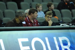 Bill Powers with New Mexico State men’s basketball during a 2015 NCAA Tournament practice in Omaha. Powers speaking with CBS's Marv Albert (right) and Len Elmore (left).